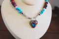 Pink Dahlia Turquoise heart on a Kingman and Pink Dahlia beaded chain