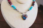 Pink Dahlia Turquoise heart on a Kingman and Pink Dahlia beaded chain
