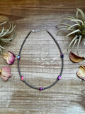 5 Pink dye Turquoise Choker and Sterling Silver Pearls