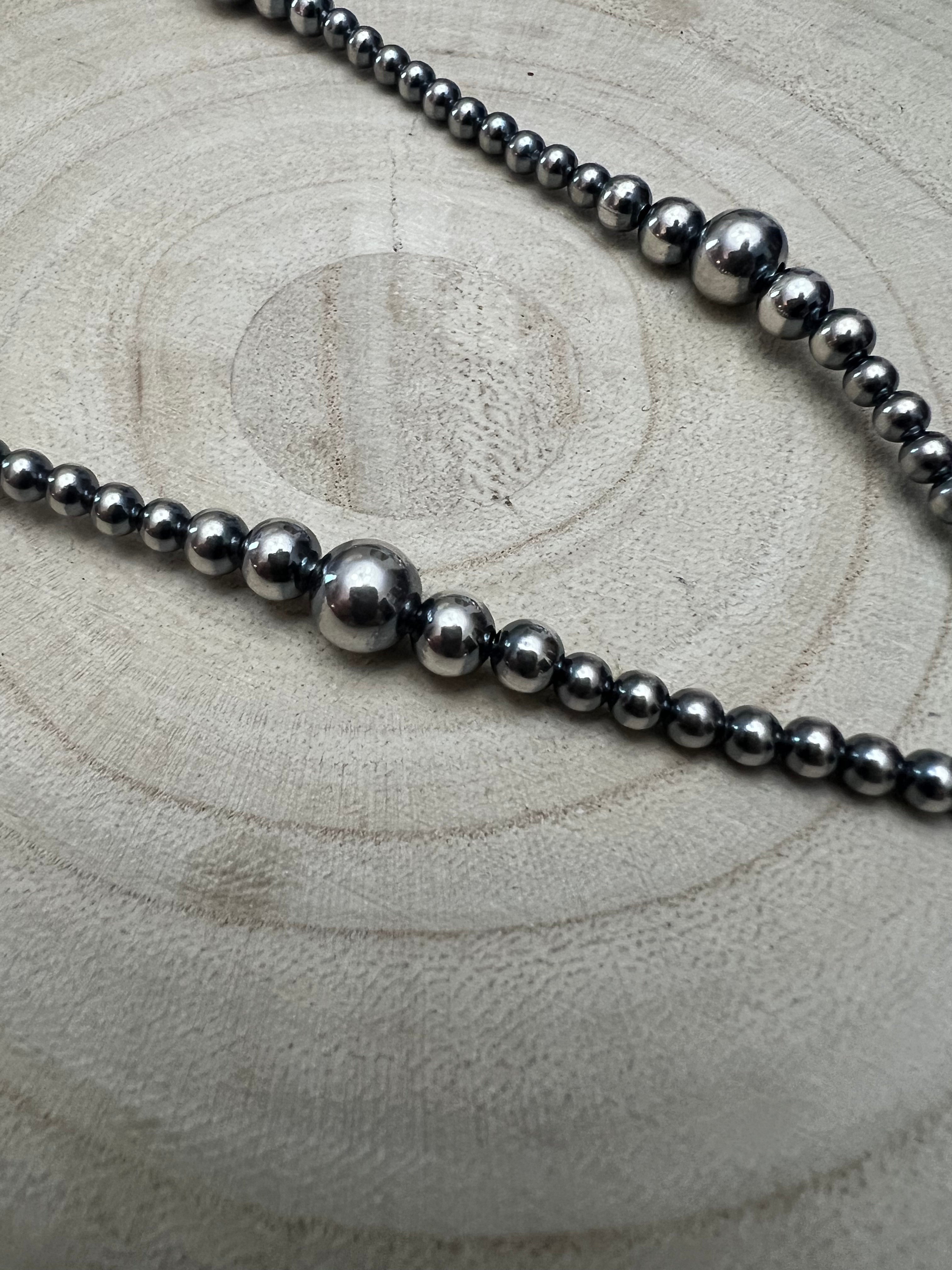 Graduated Sterling Pearl Lariat Necklace — 18 inch (with 4 inch drop, 4-5-6-8mm graduated)