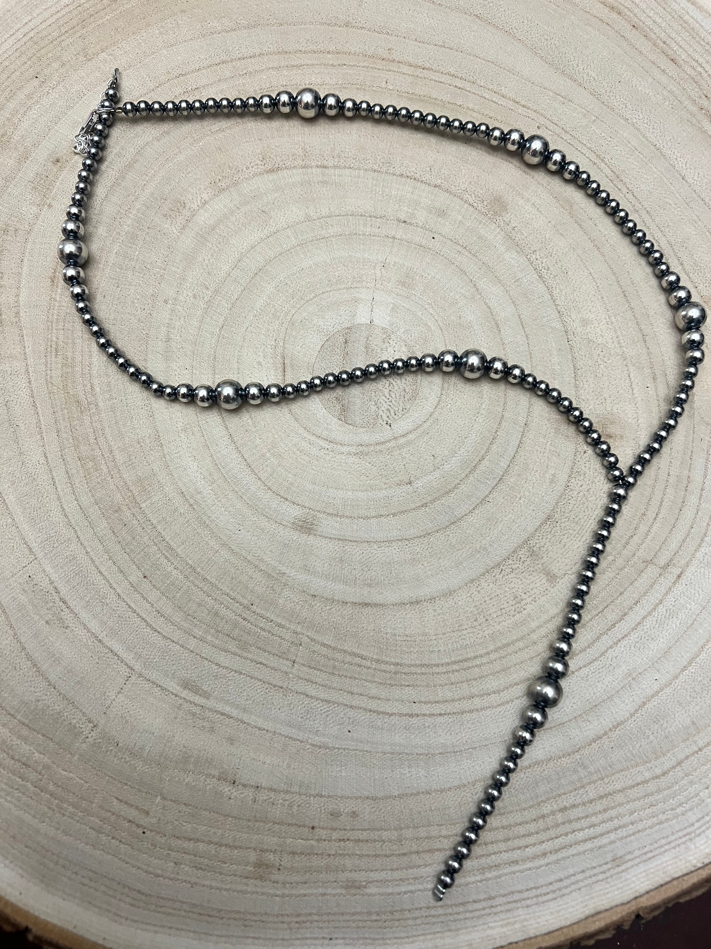 Graduated Sterling Pearl Lariat Necklace — 18 inch (with 4 inch drop, 4-5-6-8mm graduated)