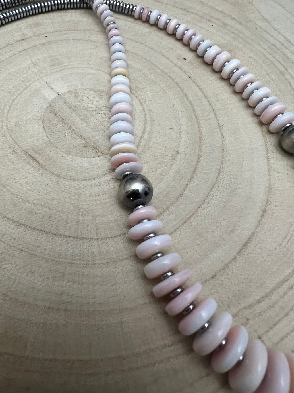 Pink Conch Graduated Necklace with 10mm Sterling Pearl — 22 inch (Handmade in North Texas)