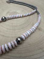 Pink Conch Graduated Necklace with 10mm Sterling Pearl — 22 inch (Handmade in North Texas)