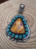 Roland Dixson Navajo Sterling Silver Statement Pendant — Spiny Oyster & Turquoise (5"×3", Signature Stamp)