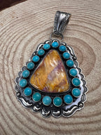 Roland Dixson Navajo Sterling Silver Statement Pendant — Spiny Oyster & Turquoise (5"×3", Signature Stamp)