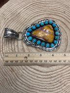 Roland Dixson Navajo Sterling Silver Statement Pendant — Spiny Oyster & Turquoise (5"×3", Signature Stamp)