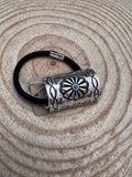 Western Concho & Faux Turquoise Stone Hair Tie — Burnished Silver Hair Statement