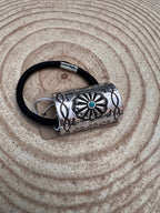 Western Concho & Faux Turquoise Stone Hair Tie — Burnished Silver Hair Statement