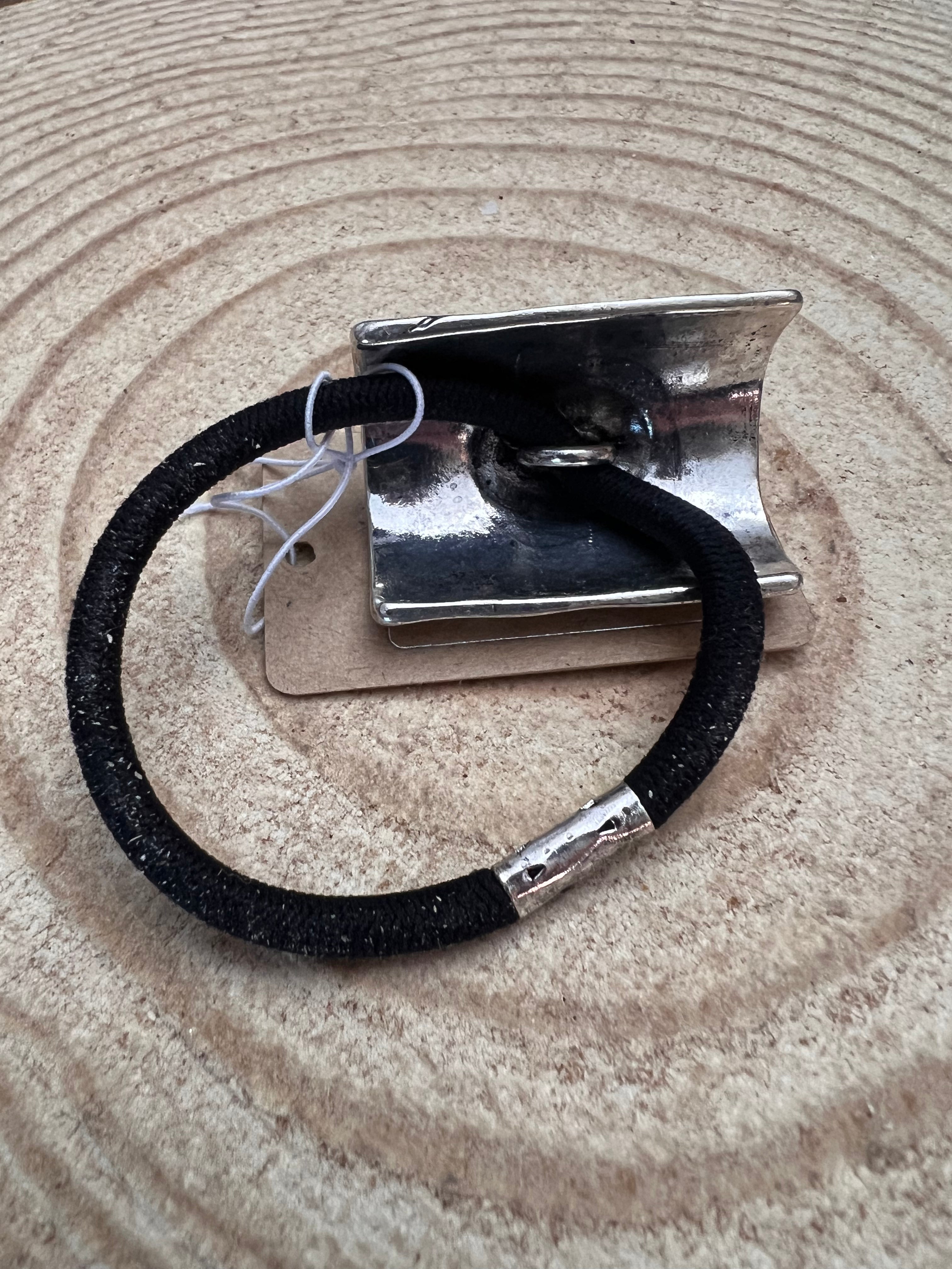 Western Concho & Faux Turquoise Stone Hair Tie — Burnished Silver Hair Statement