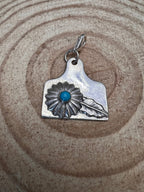 Sterling Flower and Kingman turquoise Cow Ear tag clip accessory