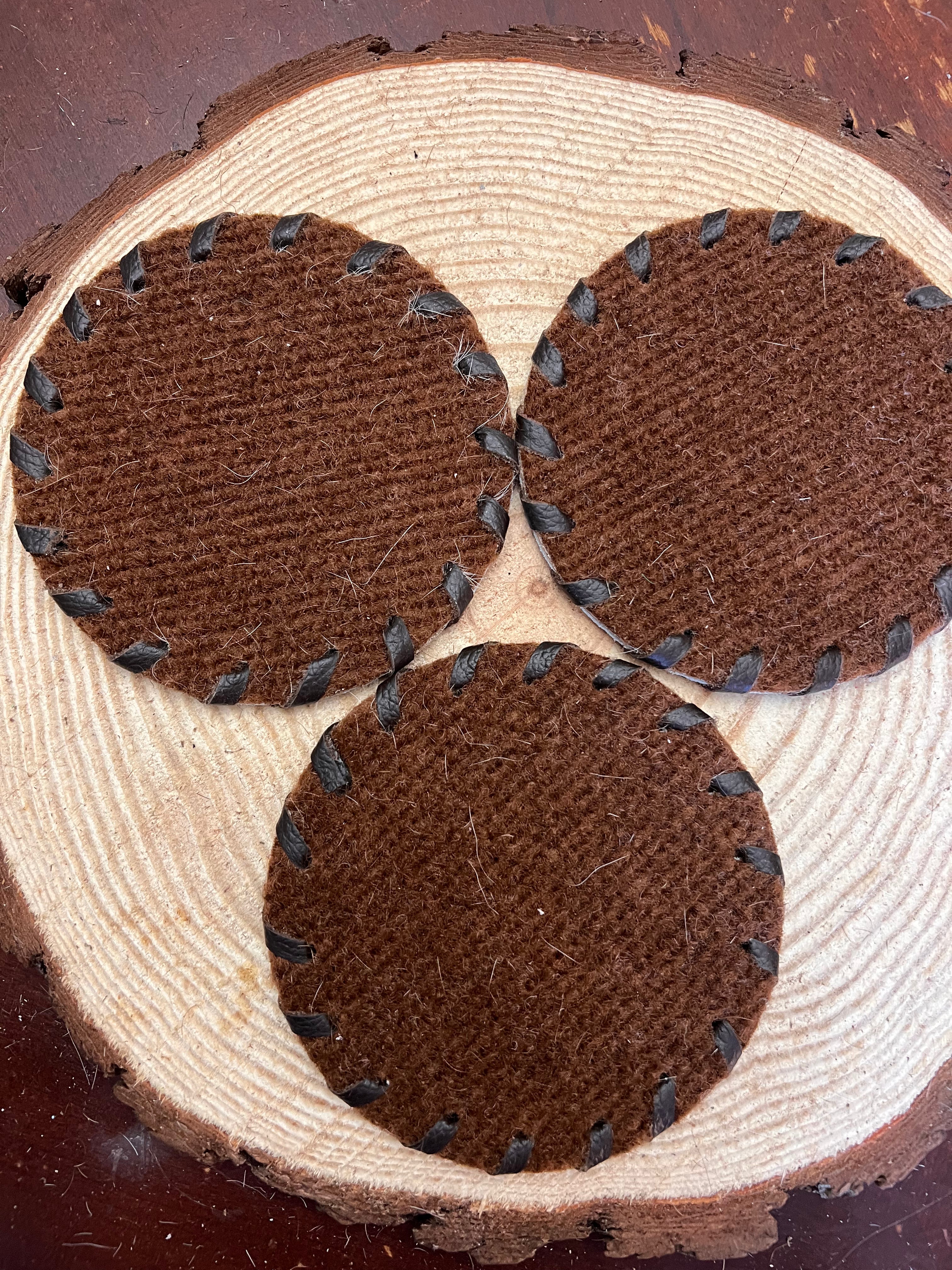Star Cowhide Coaster with Laced Border — Genuine Hair-On Hide, 4.7" (Sold Individually)