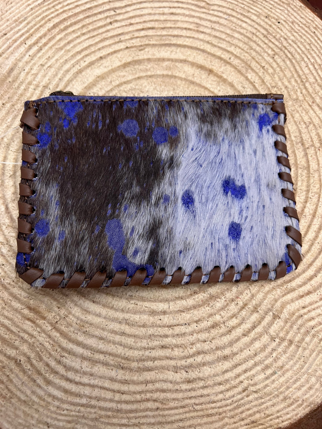 Western Hair-on-Hide Coin Purse — Dark Blue Paint Splatter Hand-Painted Cowhide