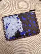 Western Hair-on-Hide Coin Purse — Dark Blue Paint Splatter Hand-Painted Cowhide