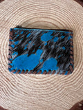 Western Hair-on-Hide Coin Purse — Teal Paint Splatter Hand-Painted Cowhide
