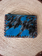 Western Hair-on-Hide Coin Purse — Teal Paint Splatter Hand-Painted Cowhide