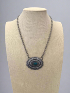 Sterling Silver Concho & Kingman Turquoise Western Statement Necklace — 18"