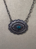 Sterling Silver Concho & Kingman Turquoise Western Statement Necklace — 18"