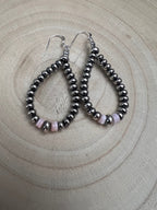 Smaller Sterling Pearl Saucer Teardrop Earrings with Pink Conch — 2.5 inch drop