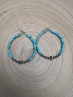 Variscite Turquoise Hoop Earrings with Sterling Pearl & Saucer