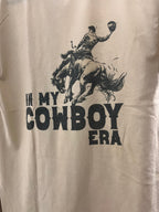 "In My Cowboy Era" Western Graphic Tee — Tan Jerzee Sublimation Print Wild West Statement
