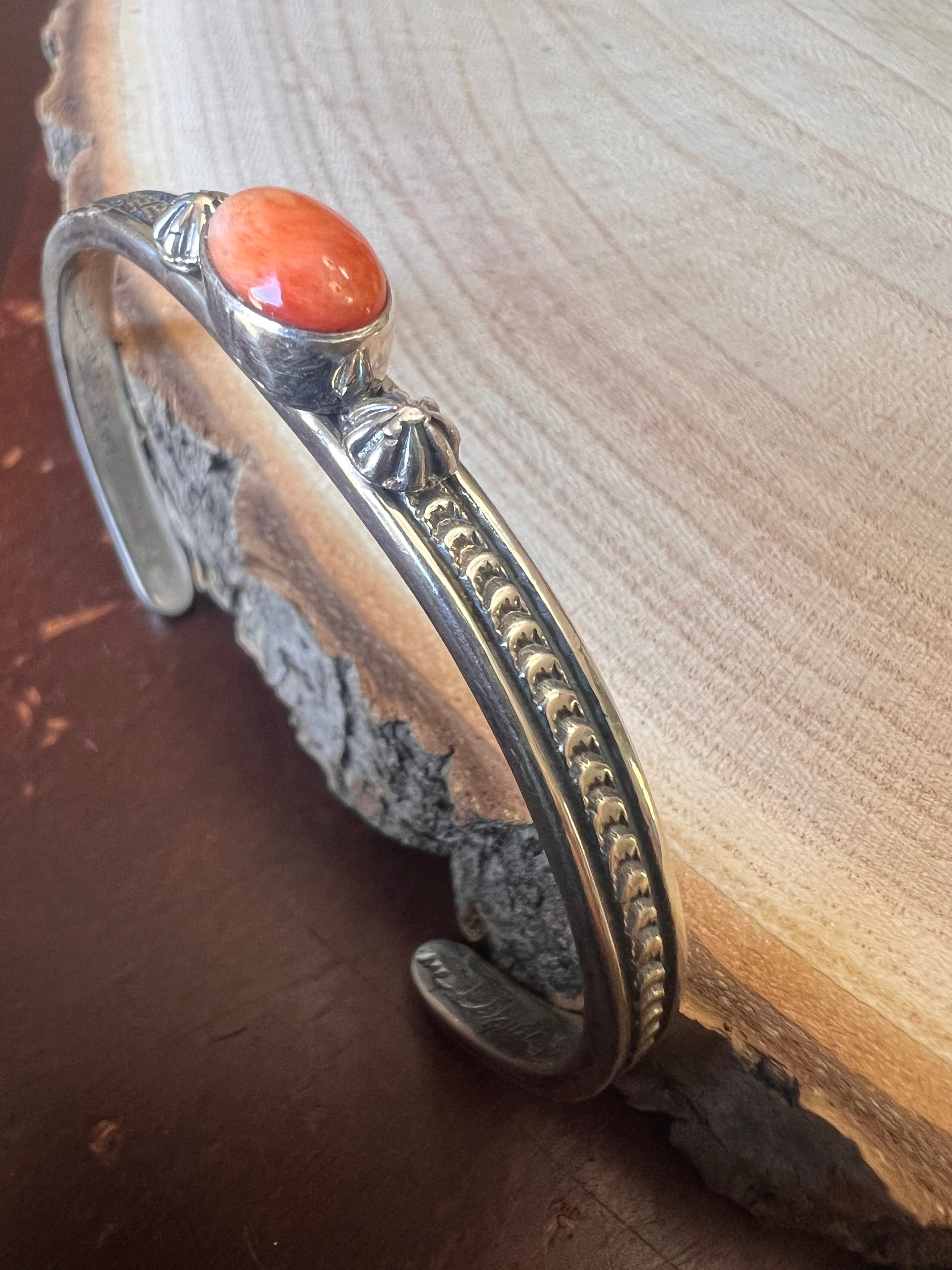 Jerome Delgarito Native American Sterling Silver & Spiny Oyster Bracelet — Delgarito Hallmark