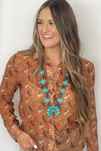 Western Huge Double-Strand Faux Turquoise Squash Blossom Statement Necklace — 32 Inch
