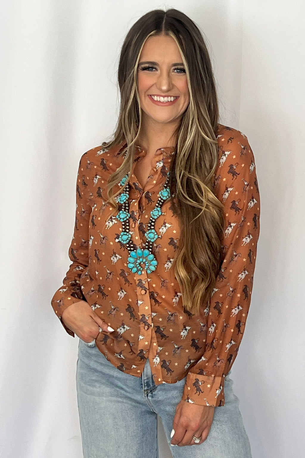 Western Huge Double-Strand Faux Turquoise Squash Blossom Statement Necklace — 32 Inch