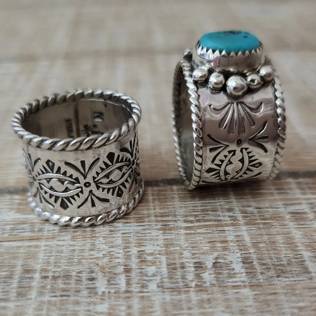 NELSON SILGADO JR WIDE BAND TURQUOISE RING