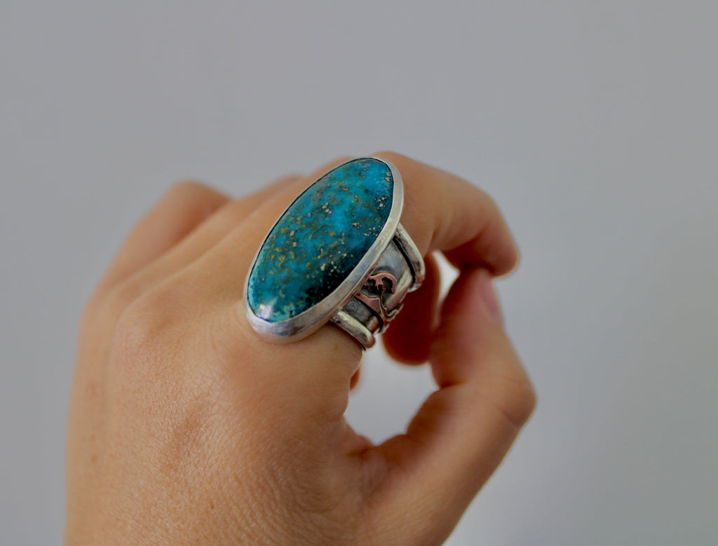Size 10-True Blue Kingman Turquoise ring with Copper Waves