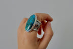 Size 10-True Blue Kingman Turquoise ring with Copper Waves