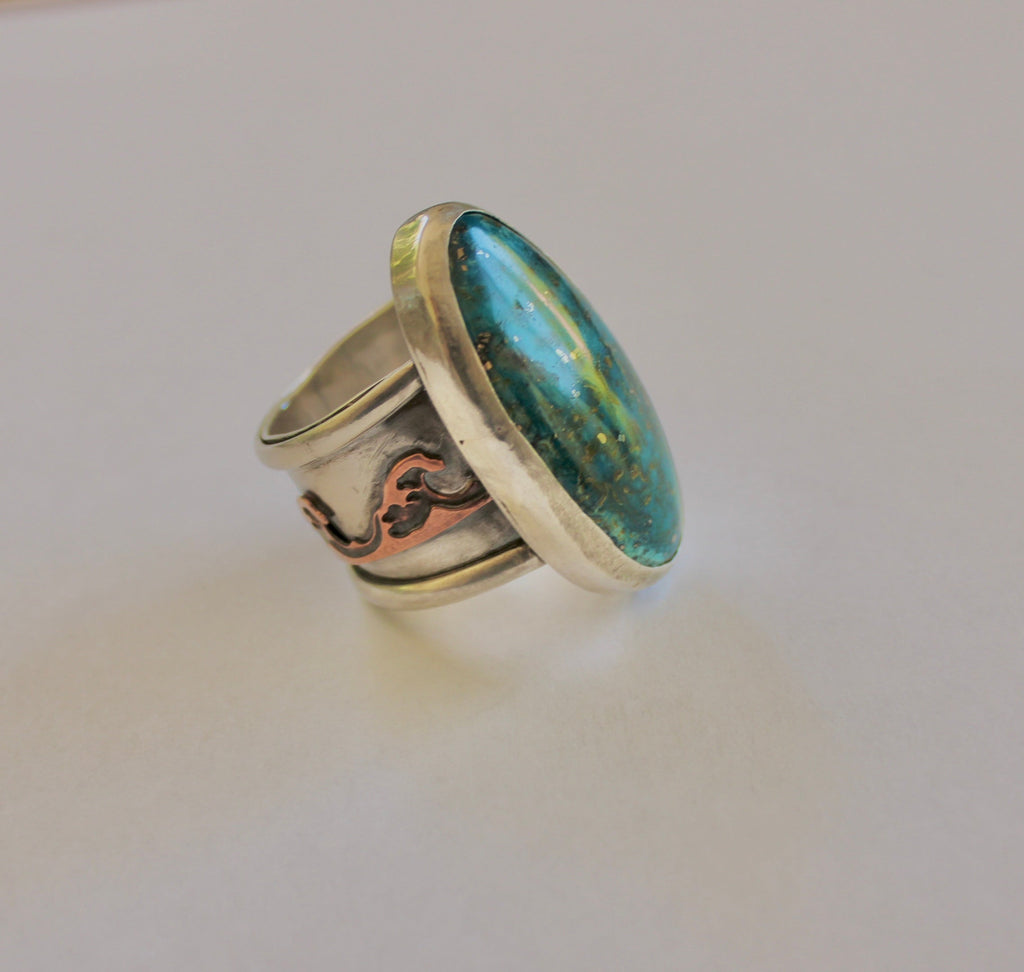 Size 10-True Blue Kingman Turquoise ring with Copper Waves