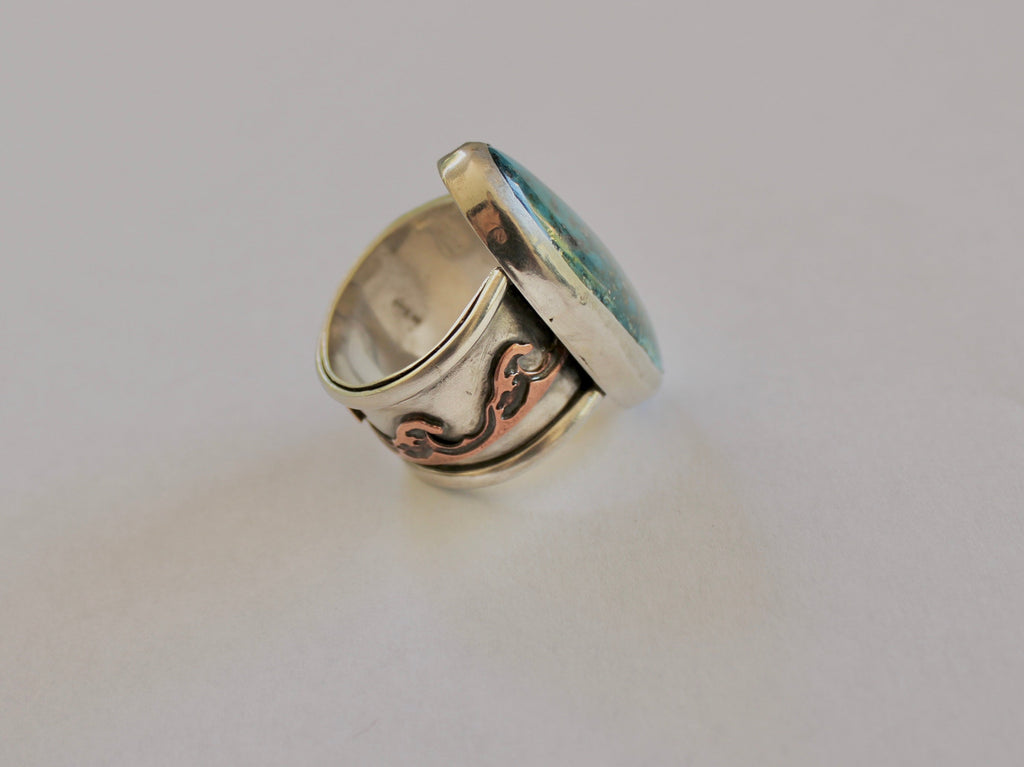 Size 10-True Blue Kingman Turquoise ring with Copper Waves