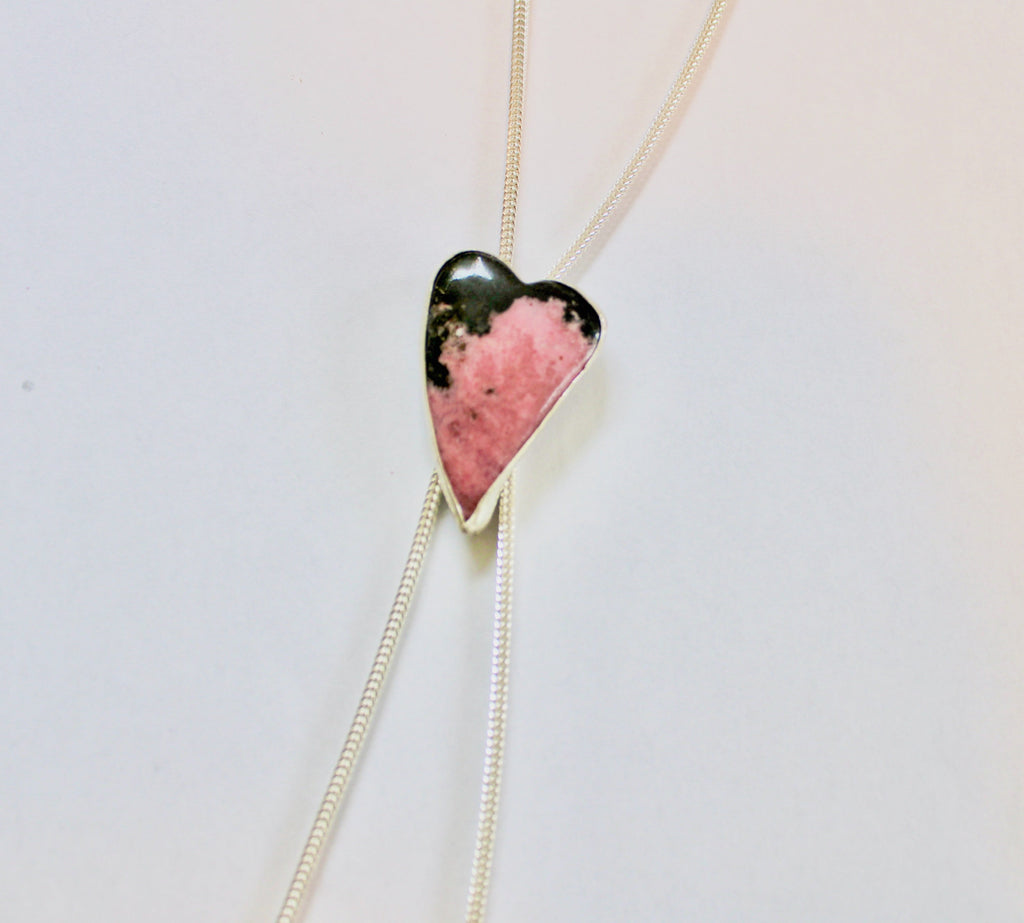 Pink Rhodonite Heart Bolo Necklace