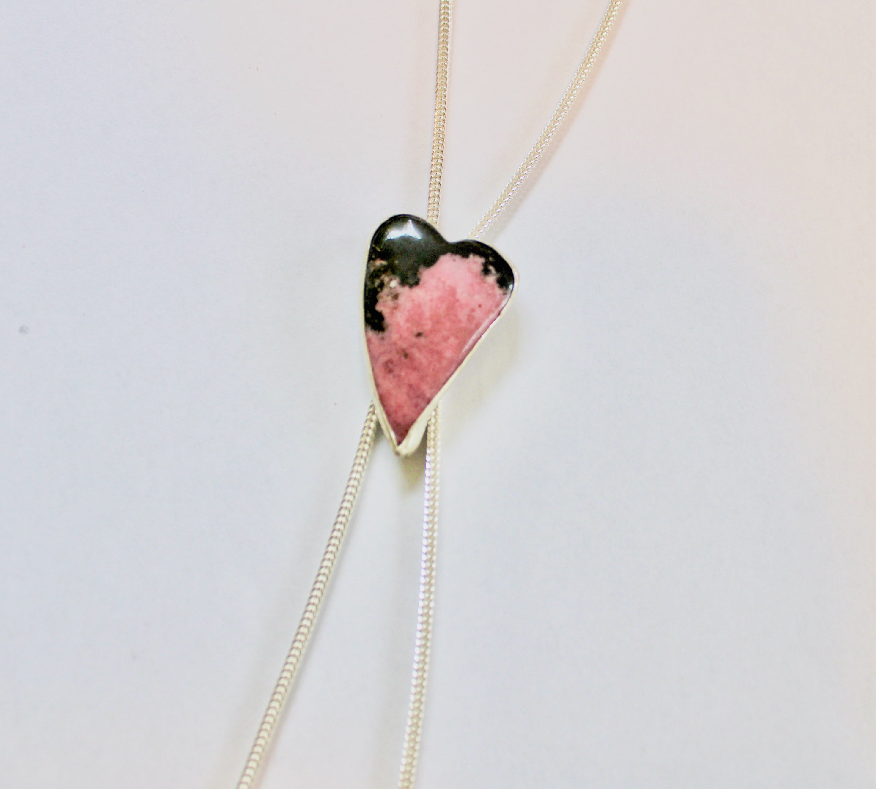Pink Rhodonite Heart Bolo Necklace