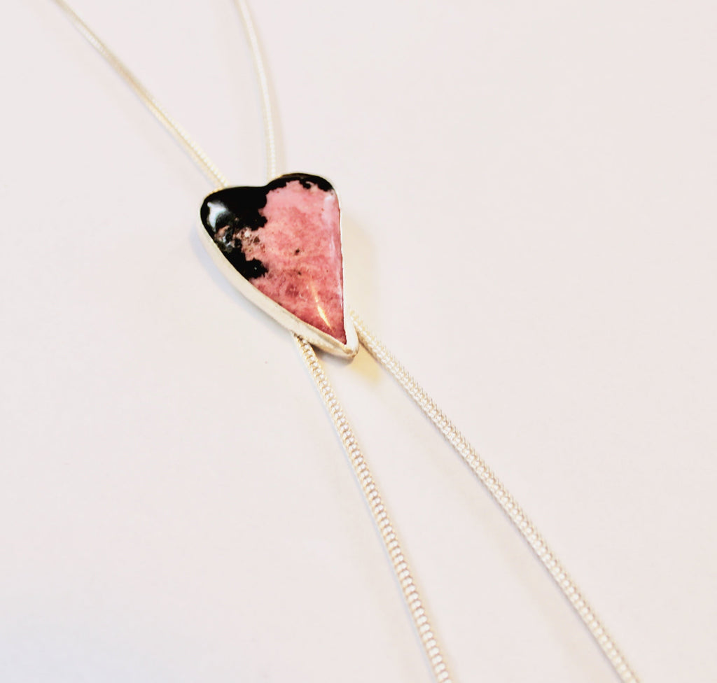 Pink Rhodonite Heart Bolo Necklace