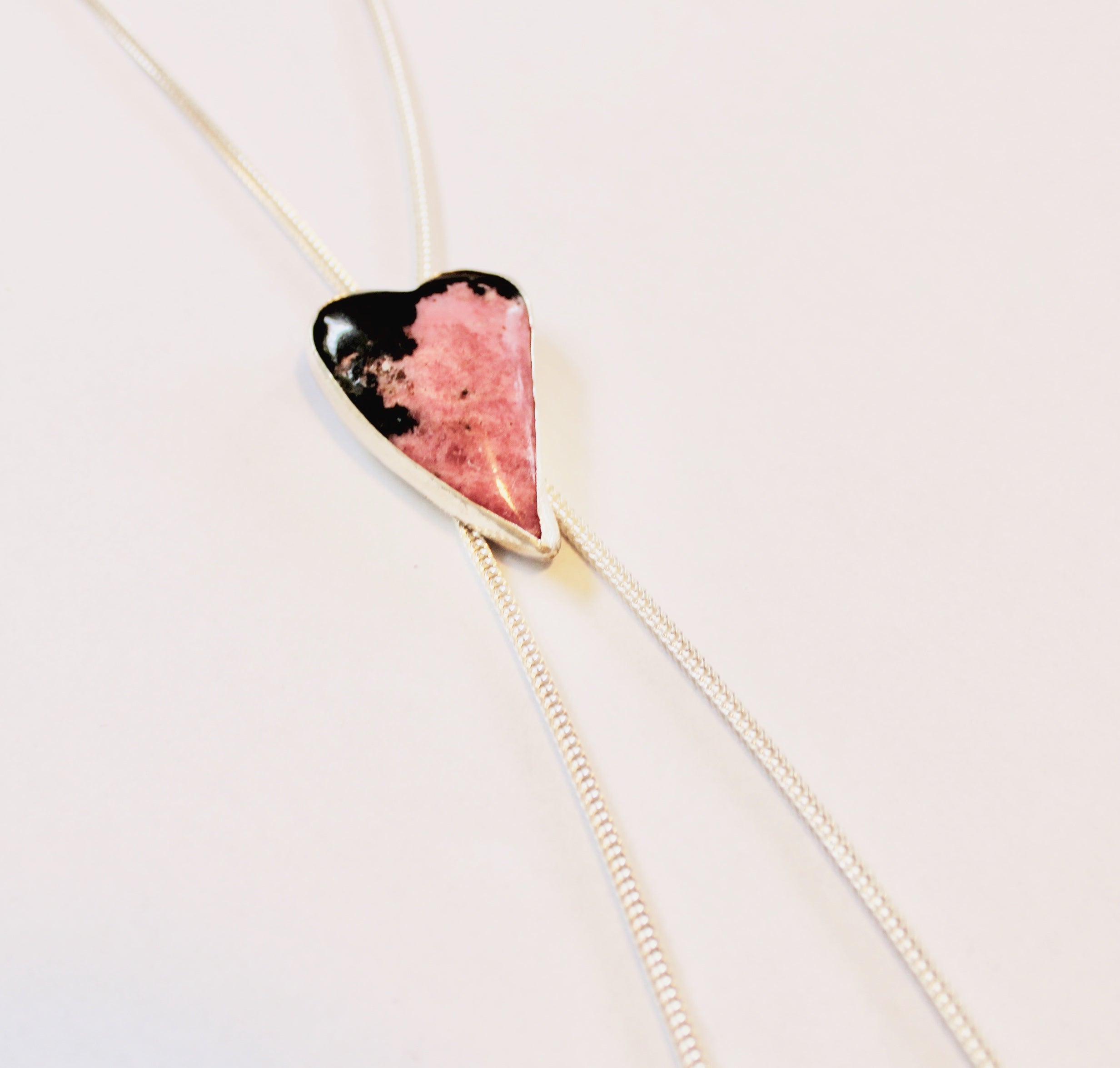 Pink Rhodonite Heart Bolo Necklace