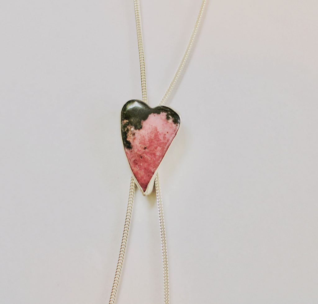 Pink Rhodonite Heart Bolo Necklace