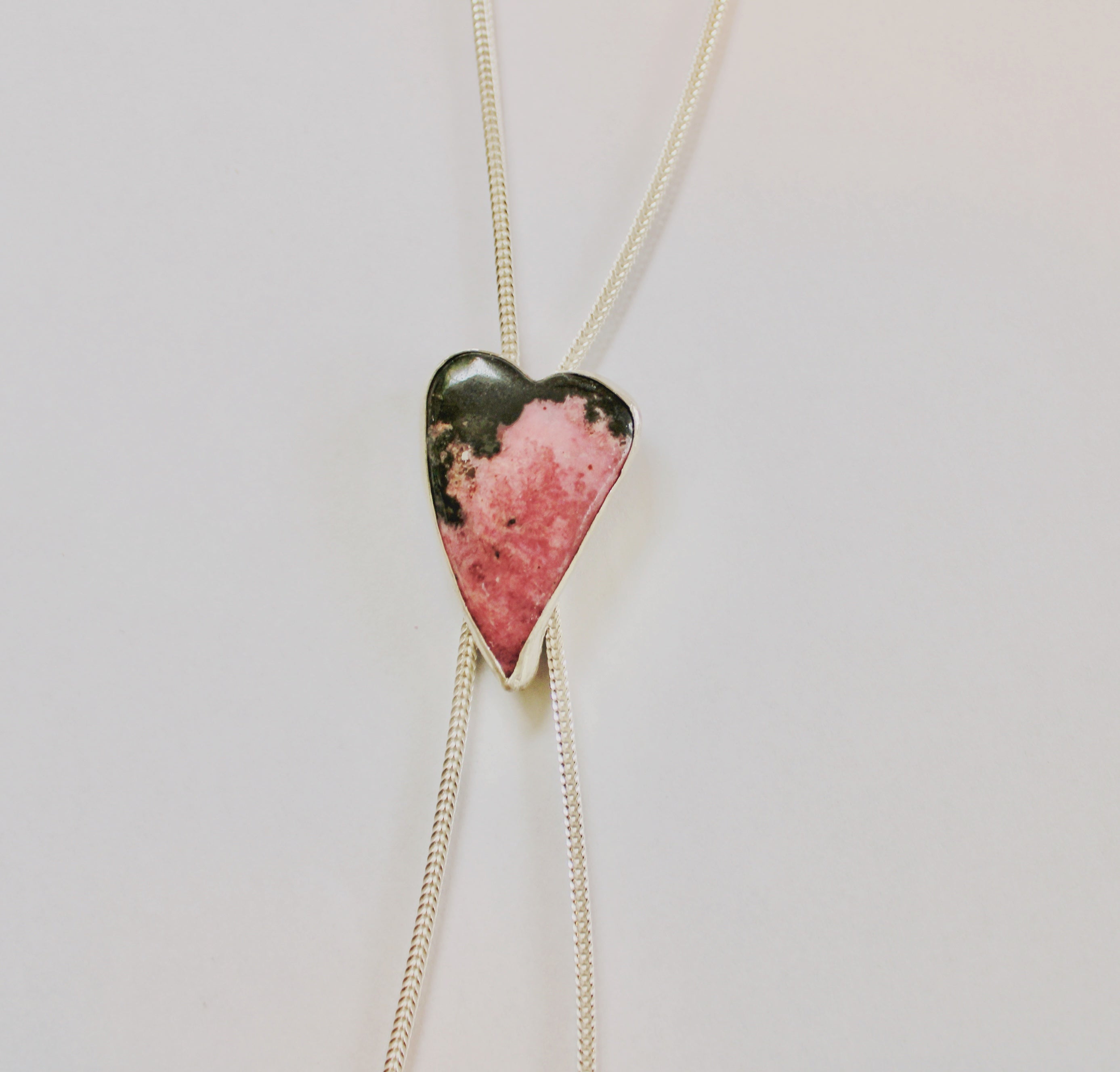 Pink Rhodonite Heart Bolo Necklace