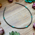 Sterling Silver Pearl Necklace with Turquoise & Variscite Rondelles – 19.5”