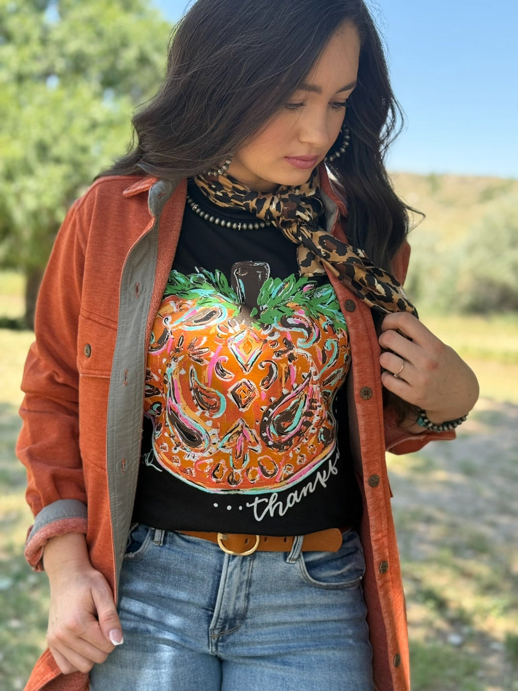 Callie Ann Stelter Thankful Pumpkin Crew Tee & Sweatshirt