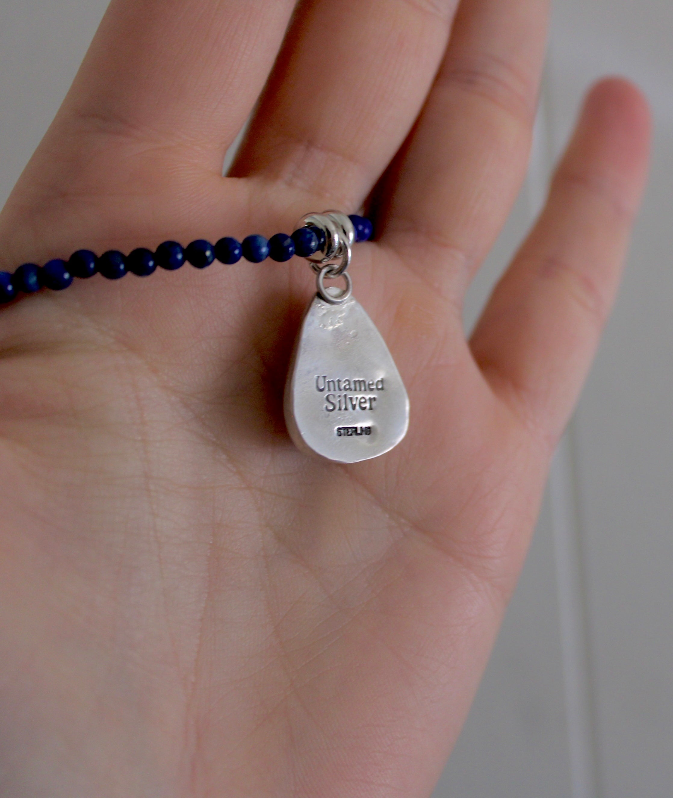 Lapis Lazuli Bead Necklace with White Buffalo Turquoise pendant
