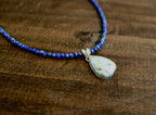 Lapis Lazuli Bead Necklace with White Buffalo Turquoise pendant