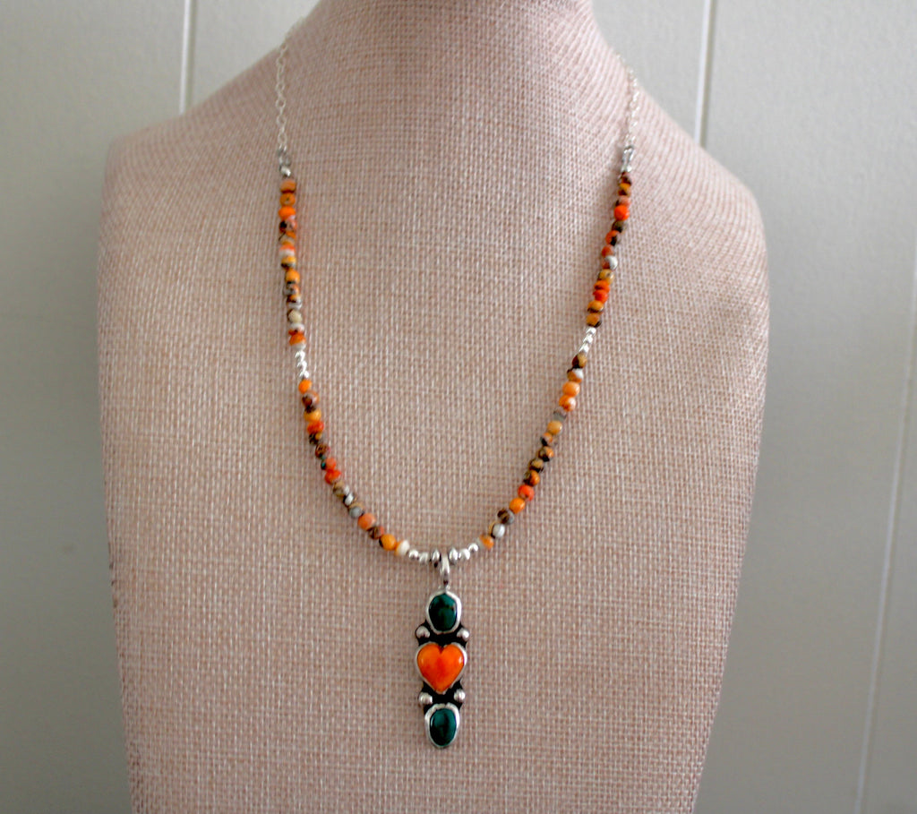 Spiny Oyster and Kingman Trio on Spiny Oyster Beaded Necklace