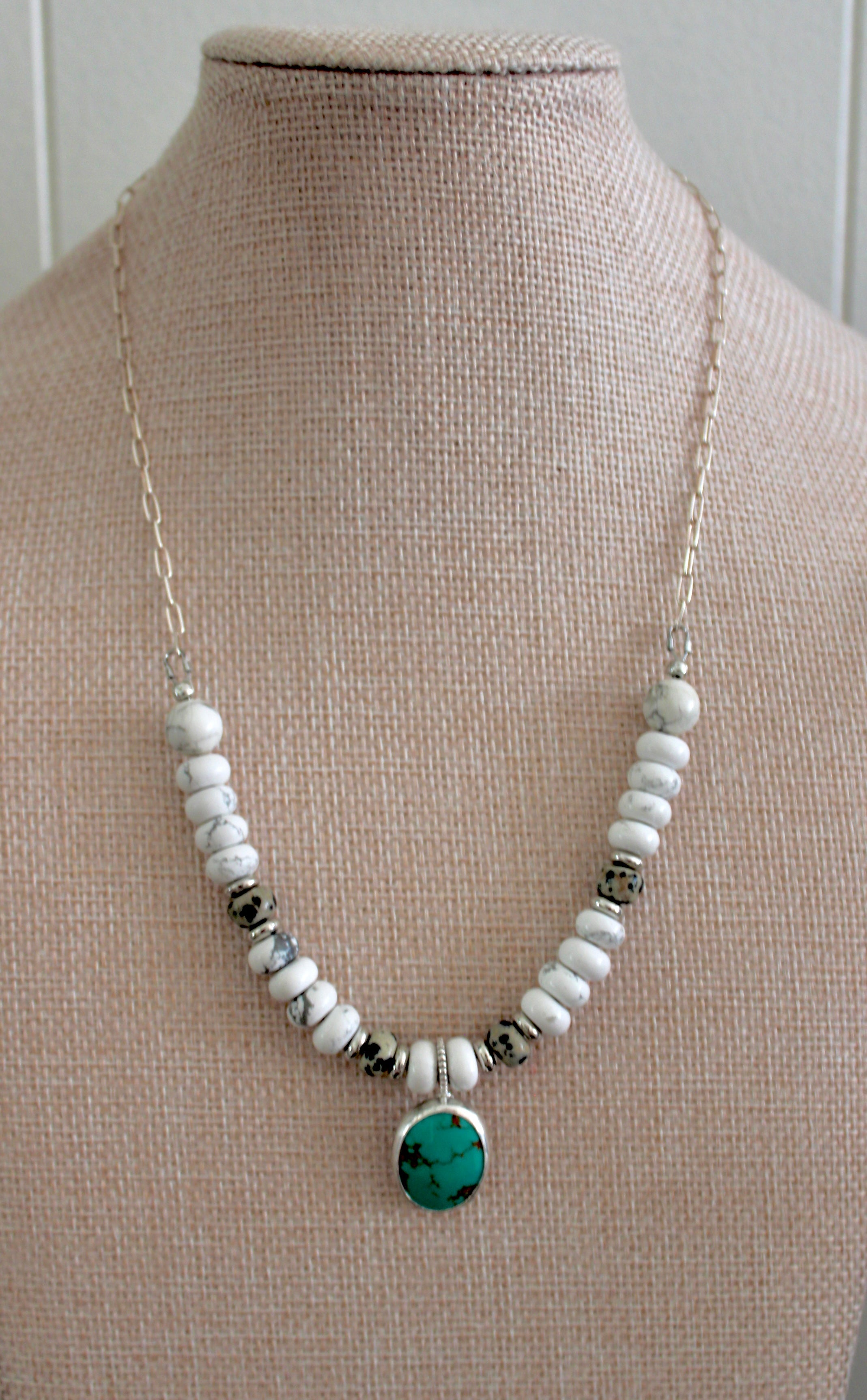 Nina Maria Pendant on a Howlite and Dalmatian Beaded chain