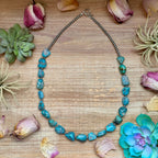 Blue Turquoise Nugget Necklace – Sterling Silver – 24”