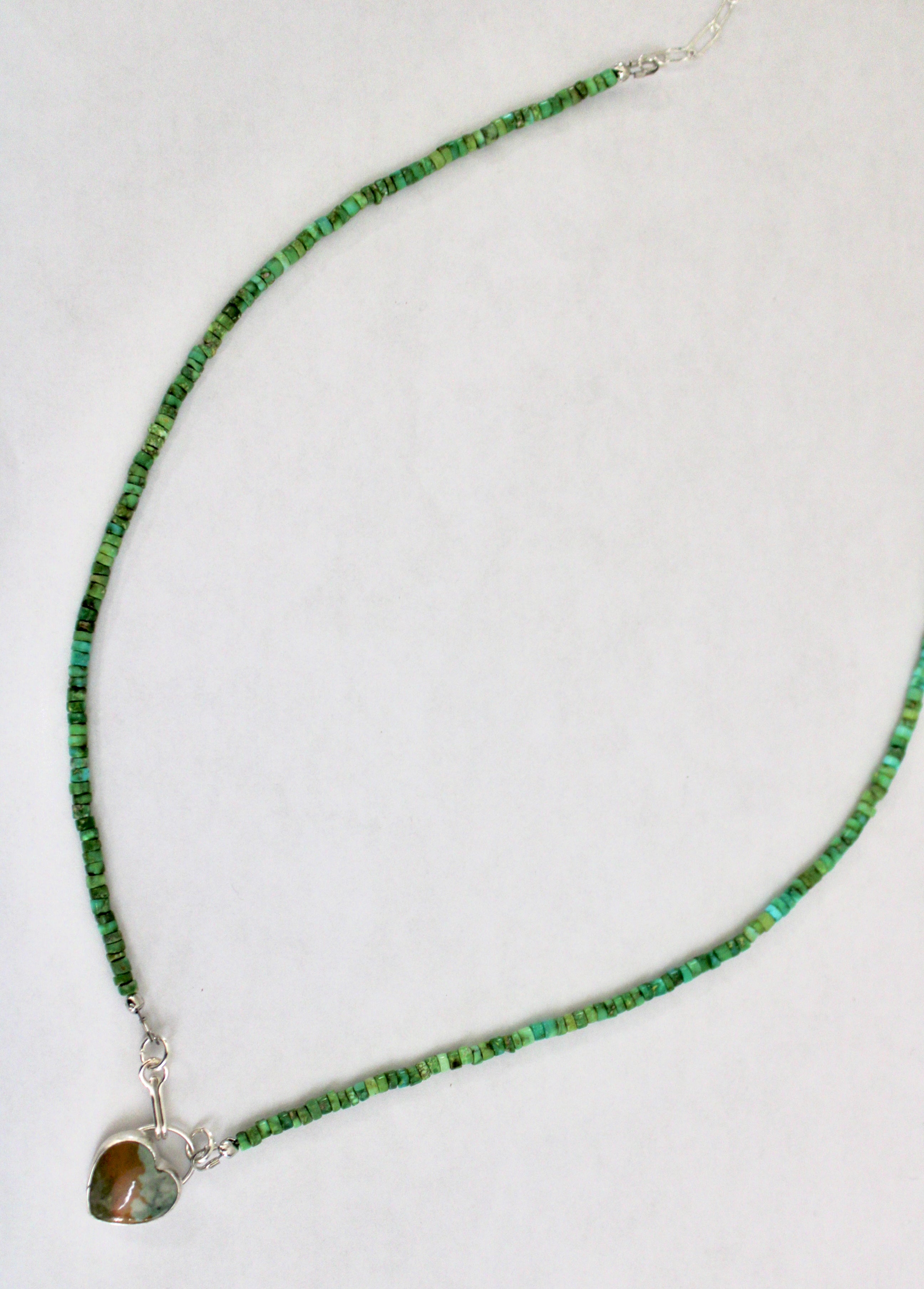 Rocky Butte Jasper Heart on Sonoran Turquoise beaded chain