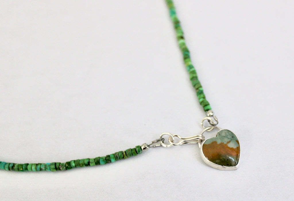 Rocky Butte Jasper Heart on Sonoran Turquoise beaded chain