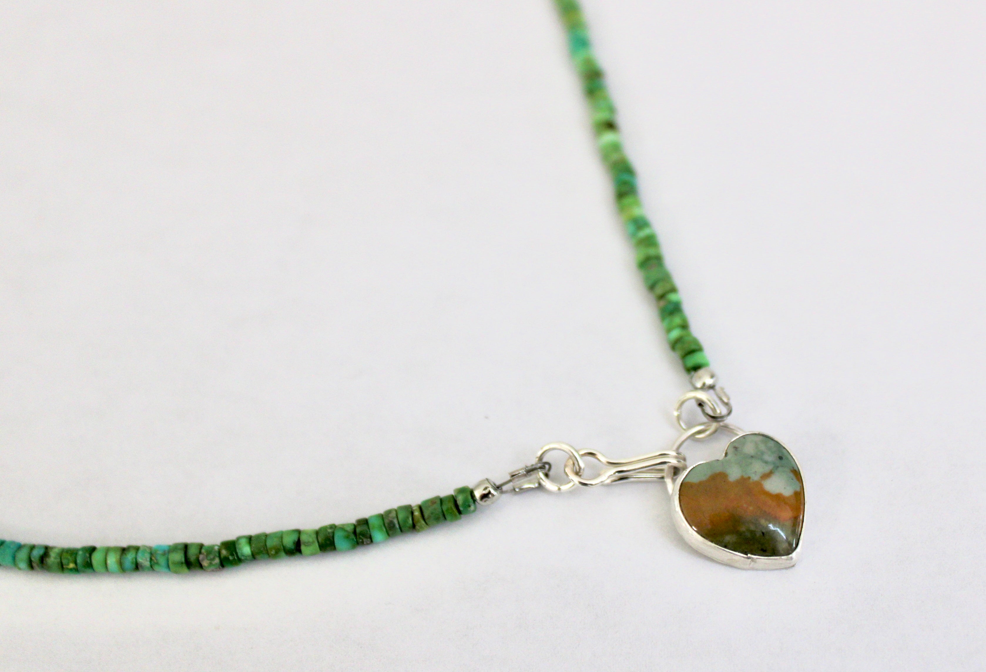 Rocky Butte Jasper Heart on Sonoran Turquoise beaded chain