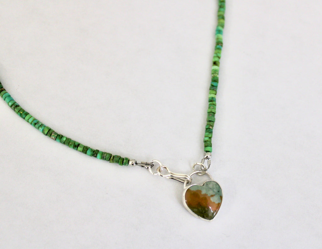 Rocky Butte Jasper Heart on Sonoran Turquoise beaded chain