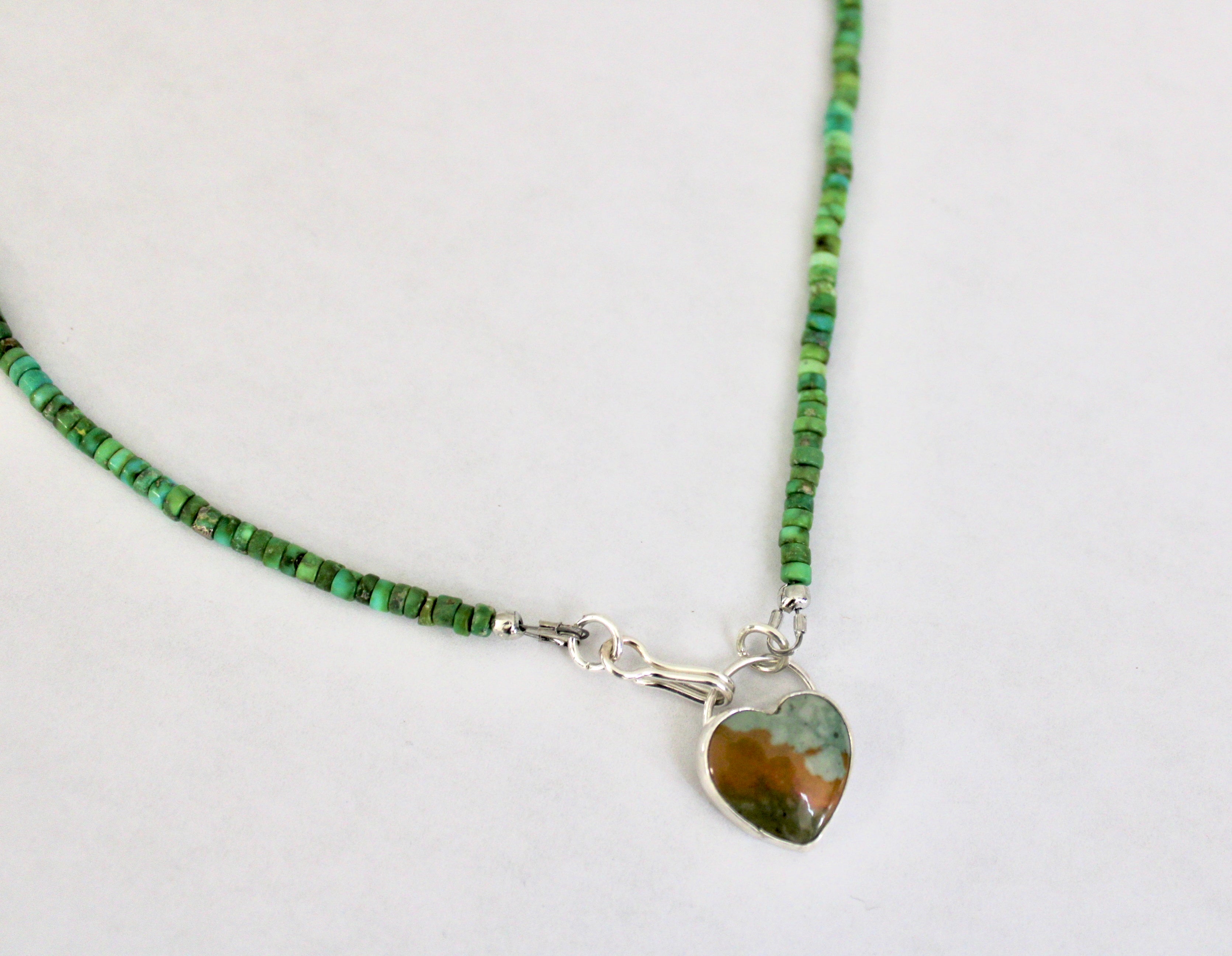 Rocky Butte Jasper Heart on Sonoran Turquoise beaded chain